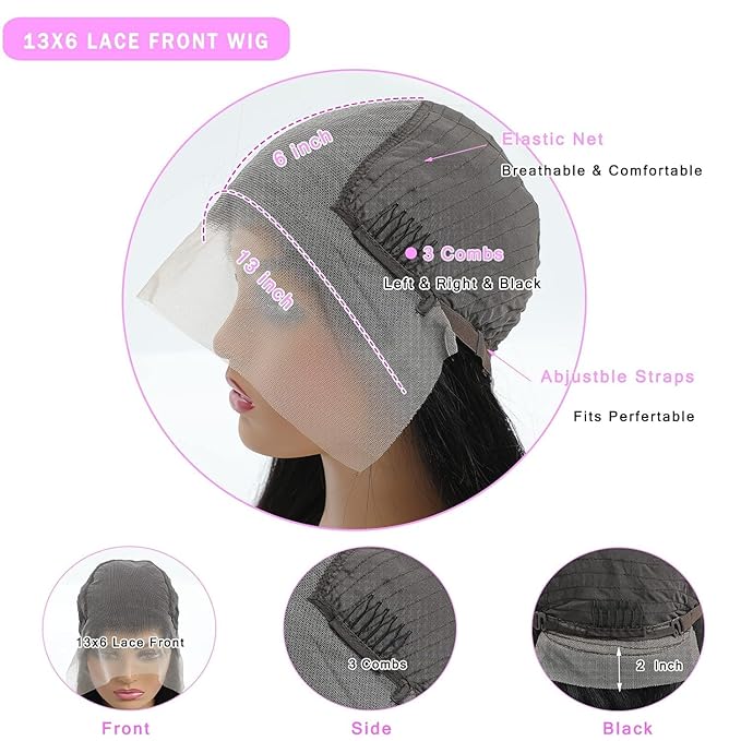 20 Inch Straight Lace Front Wigs Human Hair 13x6 Lace Frontal Wigs for Women 180 Density HD Glueless Lace Front Wigs Pre Plucked with Baby Hair Natural Black Color