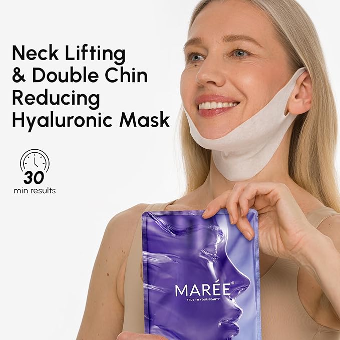 MAREE V Line Lifting Mask with Hyaluronic Acid – Deep Collagen Face Mask for Women – Jawline Shaper Facial Masks with Retinol – Tightening Neck Lift Tape – Double Chin Strap for Face Lift – 10 Masks
