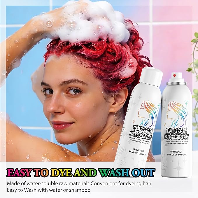 Temporary Hair Color Spray | 150ml Instant Hair Spray for Adults & Kids | Washable & Non-Sticky, Gentle Formula, Red | Halloween, Cosplay, Costume Party, Festivals