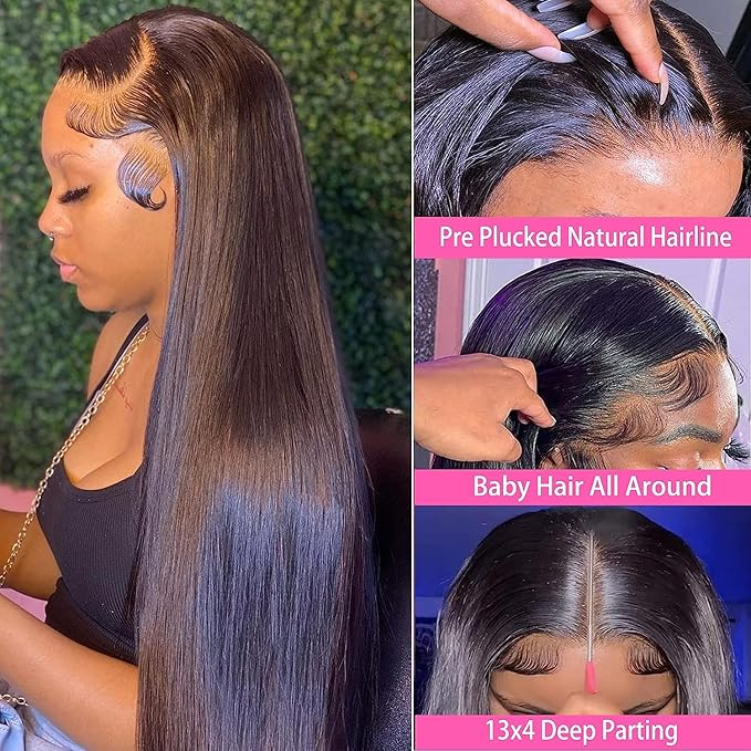 Lemoda 13x6 Straight Lace Front Wigs Human Hair 180% Density 13x6 HD Transparent Lace Front Wig Pre Plucked 15A Brazilian Virgin Glueless Human Hair Wigs for Women 22 Inch
