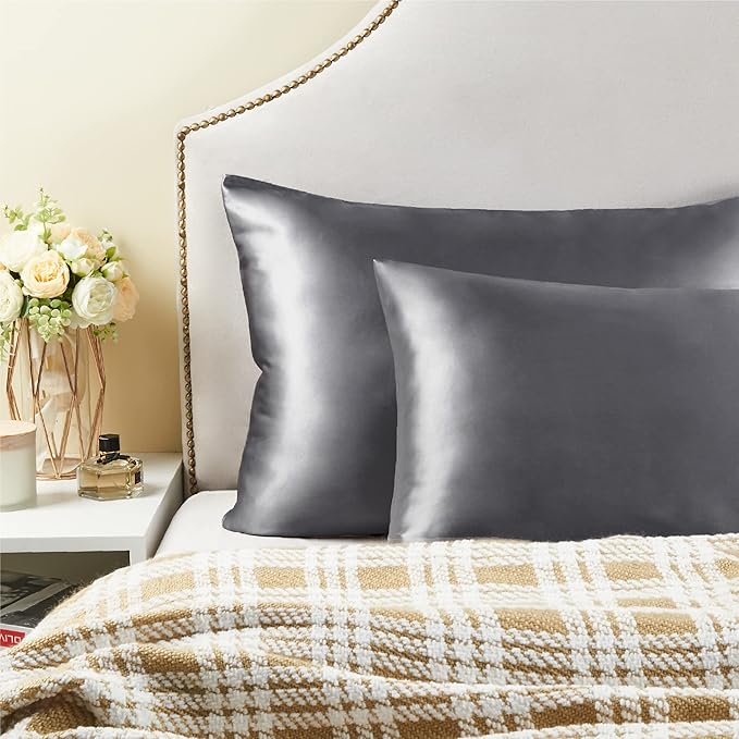 BEDELITE Satin Pillowcase for Hair and Skin, Super Soft Similar to Silk Pillow Cases 4 Pack with Envelope Closure, Cooling Pillowcases for Women Men (20"x30" Queen Size, Dark Grey)
