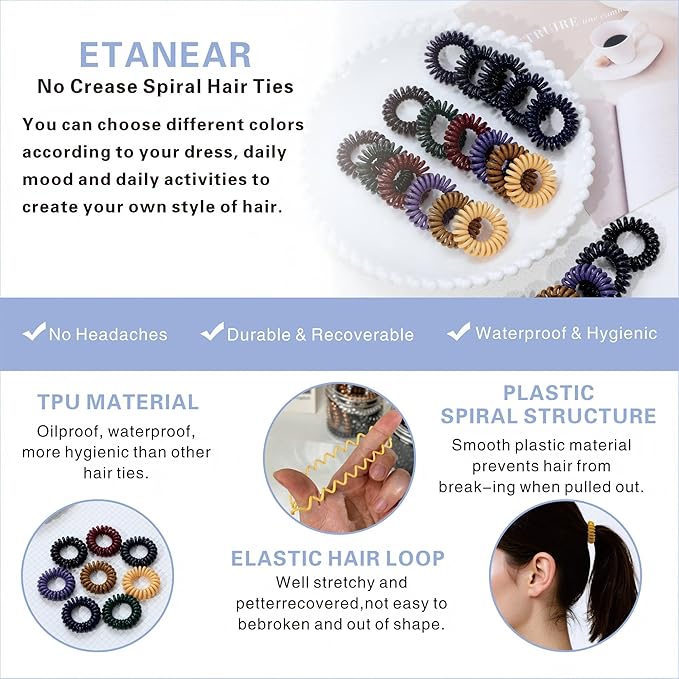 Spiral Hair Ties,24 Pcs Hair Scrunchies for Women's Hair Elegant Hair Bands Hair Elastics No Damage Comfortable Non-Slip Hair Coils Accessories for Girls Kids and All Occasions
