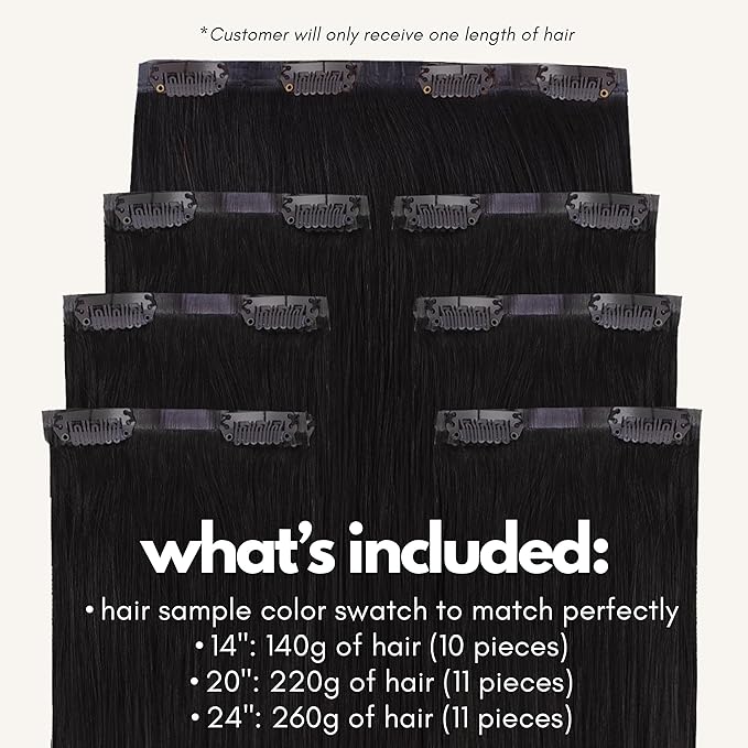 Irresistible Me Real Human Hair Extensions Clip Ins – 100% Human Hair Clip In Extensions for Length & Volume – Invisible Clip-In Extension – Heat Resistant & Dyeable – Natural Black, 24 Inches