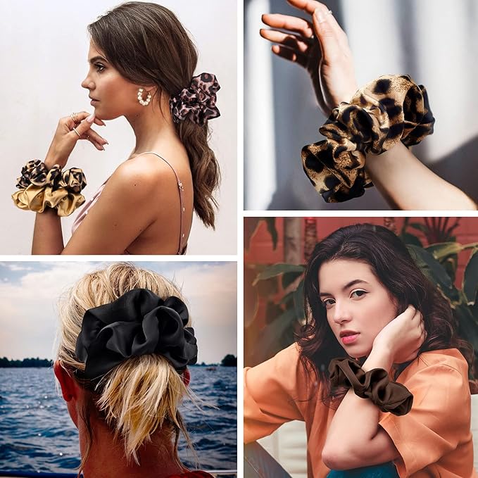 XL Big Silk Scrunchies for Women CEELGON Extra Large Scrunchie Satin Oversized Silk Thick Elastic Fluffy Hair Ties Jumbo Gigantic Soft Chiffon Cute Scrunchy Hair Scrunchies 6 Pack