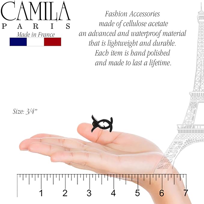 Camila Paris CP2392 French Hair Clip for Women, Set of 6 Extra Small Black, Girls Hair Claw Clip Jaw Fashion Durable Styling Hair Accessories for Women, Ladies Strong Hold Grip Clamp, Made in France