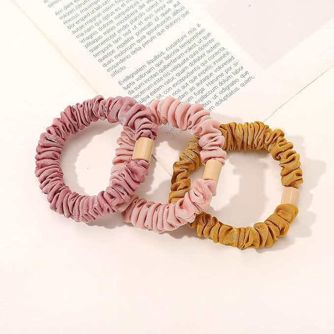 Silk Hair Ties Scrunchies - Small Mini Scrunchy for Women Thick Hair Accessories Cute Soft No Slip Hair Elastics Ponytail Holder for Curly Hair No Damage Hairties Gift for Girls