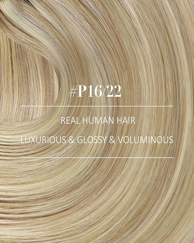 YoungSee Highlight Clip in Hair Extensions Human Hair Golden Blonde Clip in Extensions Real Human Hair Light Blonde Highlights Real Human Hair Extensions Clip ins for Women 16Inch 7Pcs 120G