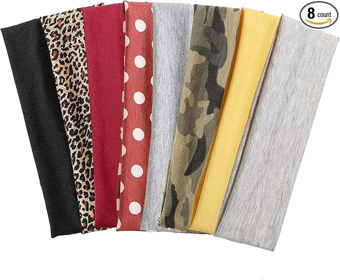 8PCS Weazppre Fashion Headband, Polyester Blend Hair Band Accessory for Women, Girls, Teens, Elastic Style for Exercise, Sports, Yoga, Daily Wear