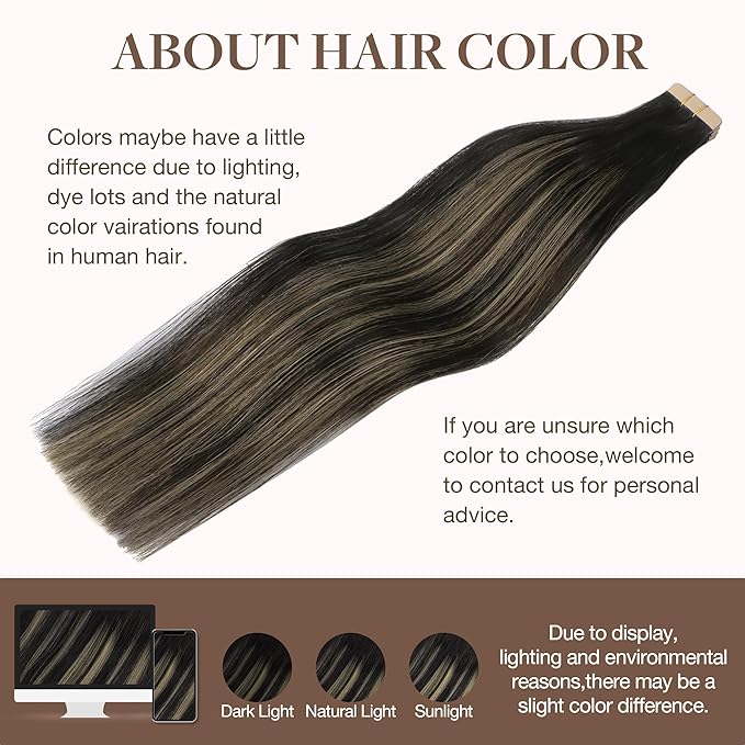 GOO GOO Tape in Hair Extensions Human Hair, 1B/19/1B Natural Black to Light Blonde, 24inch 30g 10pcs, Skin Weft Seamless Invisible, Silky Straight with Thick Ends, Remy Human Hair