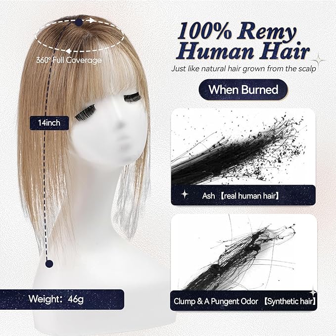 starluck Hair Toppers for Women Real Human Hair With Bangs, 100% Remy HumanHair Toppers for Women Hand-woven with Thinning,Cover Gray Roots,Adds Volume,Ombre Ash Blonde