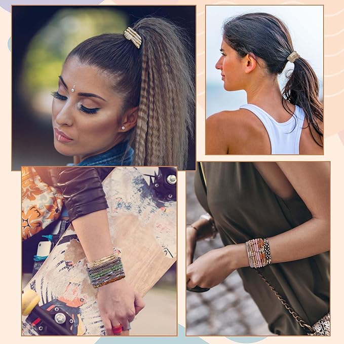 20PCS Boho Hair Ties Bracelet for Women and Girls, Elastic No-Damage Cute Bands for Thick or Thin Hair and Ponytails, All-Day Hold Hair Accessories (Set 7)