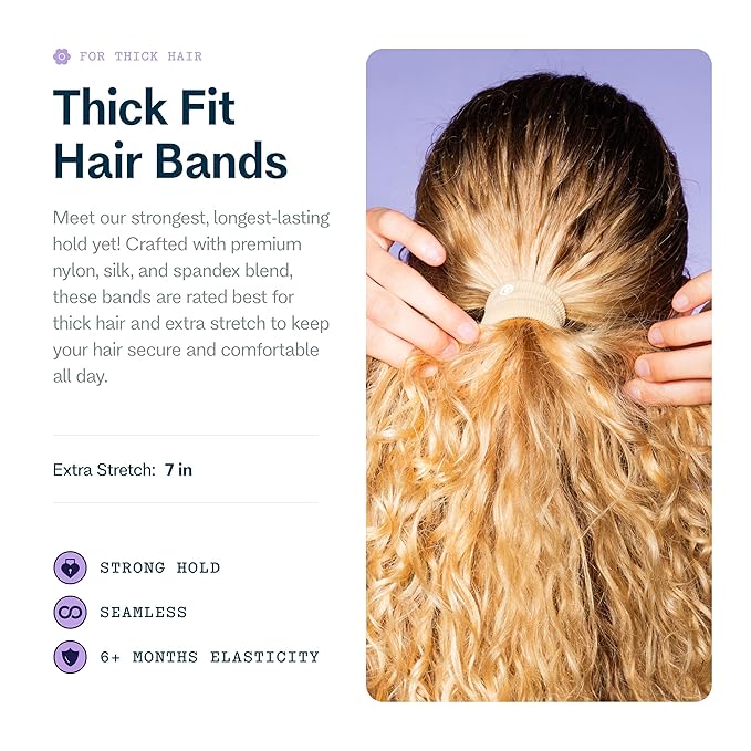 Gimme Beauty Thick Hair Extra Stretch Bands - Patent-Pending Design for Maximum Hold - Premium Ties for Thick & Curly Hair - Sleek & Strong Hold - Blonde, 6 Pack