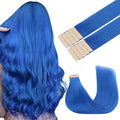 GOO GOO Tape in Hair Extensions Human Hair, Blue, 20inch 30g 10pcs, Colored Tape ins Human Hair Extensions, Silky&Soft Invisible Tape Ins, Hair Highlighted for Party