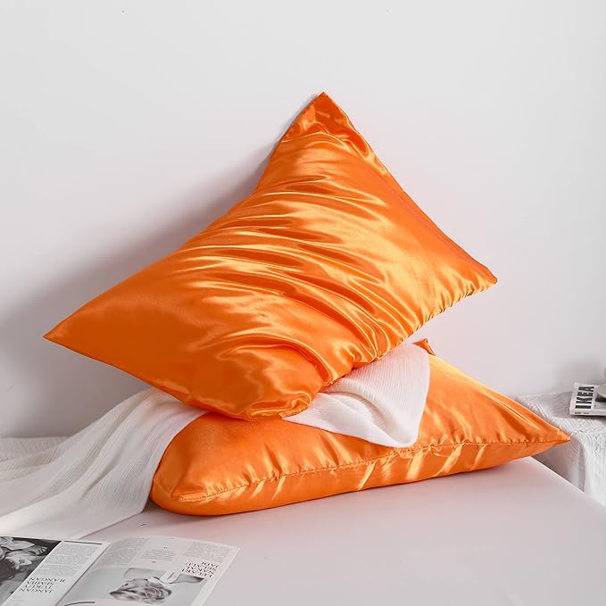 NTBAY 2 Pack Satin Queen Pillowcases for Hair and Skin, Luxurious and Silky Pillow Cases with Envelope Closure, 20x30 Inches, Orange