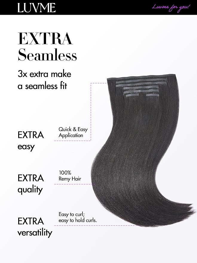 LUVME Yaki Straight Seamless 110g 7Pcs Clip in Hair Extensions Full Max with 14inch Remy Human Hair Extensions, Natural Black 100% Real Soft Hair