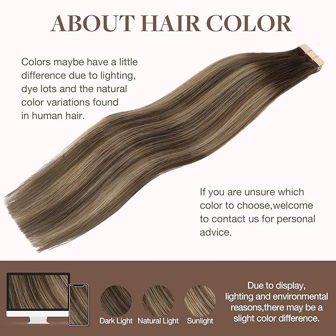 GOO GOO Tape in Hair Extensions Human Hair, 4/27/4 Balayage Chocolate Brown to Caramel Blonde, 12inch 40g 20pcs, Skin Weft Seamless Invisible, Silky Straight with Thick Ends, Remy Human Hair