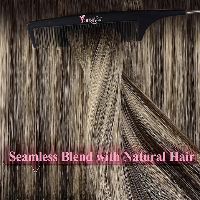 YoungSee Tape in Extensions Human Hair Balayage Tape ins Human Hair Extensions Balayage Dark Brown with Ash Blonde Tape in Hair Silky Straight 20 Inch 20pcs 50g Long-Lasting