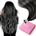 YoungSee Nano Ring Hair Extensions Black Ombre Nano Hair Extensions Human Hair Ombre Black to Silver Nanobead Extension Silver Nano-Loop Remy Hair 1g/s 50g 24in for Everyday Wear