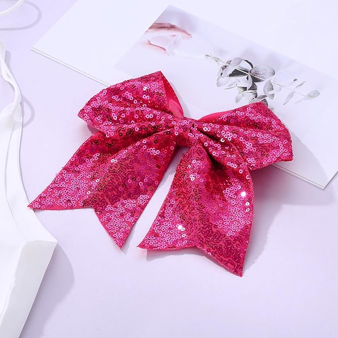 Large Big 7 Inch Glitter Bow Clip Sequin Bling Party Hair Accessories for Women Teens Girls Kids 3 Pcs (HotPink, Light Purple, Pink)