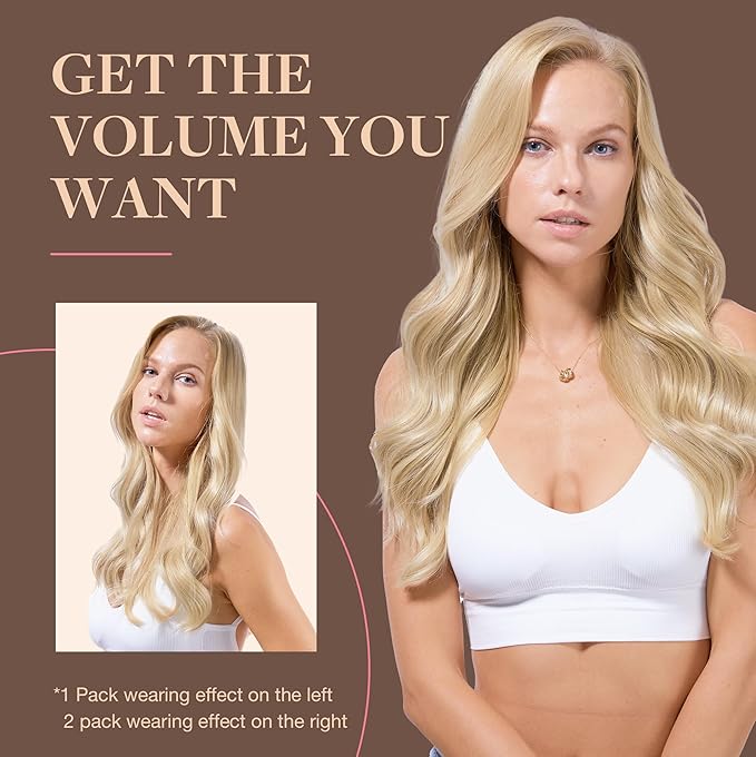 GOO GOO Clip in Hair Extensions Real Human Hair, Remy Human Hair Extensions Clip ins for Women, Natural Human Hair, 20inch 120g 7Pcs, 18A/613A Dark Blonde Highlighted Bleach Blonde