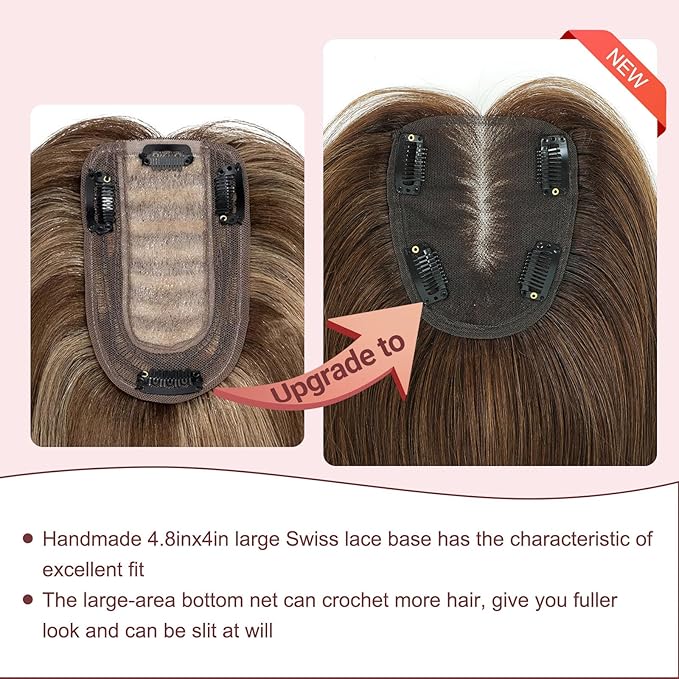 YAMI Real Human Hair Toppers - Clip in Hair Extensions, Larger Swiss Base, 12 Inch, 40g, Natural Black