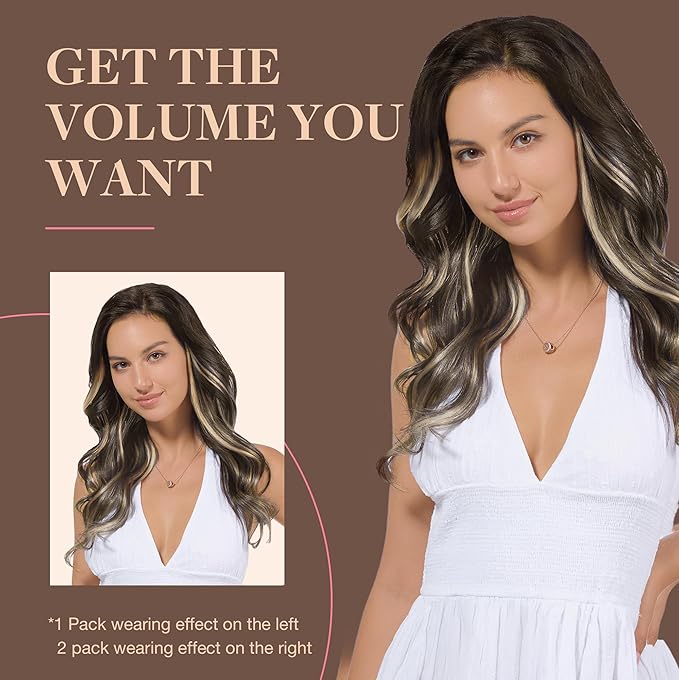 GOO GOO Clip in Hair Extensions Real Human Hair, Remy Human Hair Extensions Clip ins for Women, Natural Human Hair, 22inch 150g 9Pcs, 4/18 Balayage Chocolate Brown Highlighted Dirty Blonde