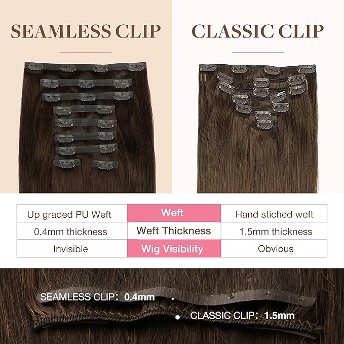 GOO GOO Clip in Hair Extensions Real Human Hair, Remy Human Hair Extensions Clip ins for Women, Natural Human Hair, 22inch 200g 9Pcs, #4A Chocolate Brown