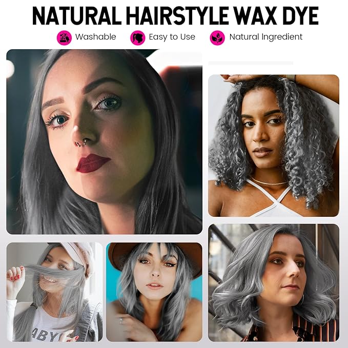 Silver Grey Hair Wax Pomades 4.23 oz - Natural Hair Coloring Wax Material Disposable Hair Styling Clays Ash for Cosplay, Party (Silver Grey)