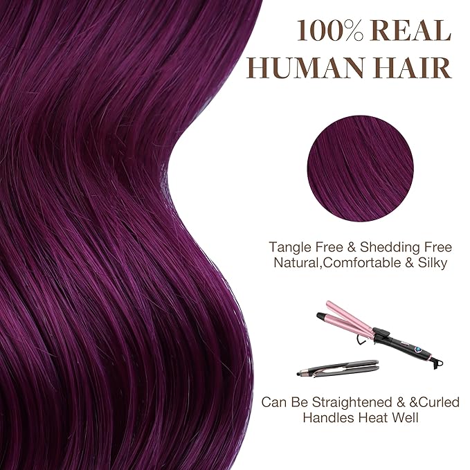GOO GOO Tape in Hair Extensions Human Hair, Violet, 18inch 25g 10pcs, Colored Tape ins Human Hair Extensions, Silky&Soft Invisible Tape Ins, Hair Highlighted for Party