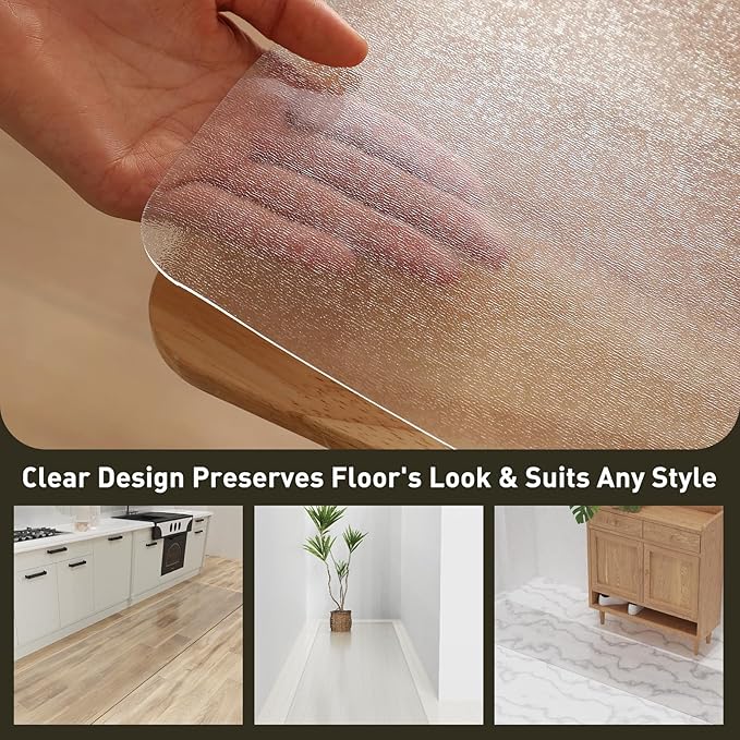 2'x6' Vinyl Runner Rug for Hallway, Clear Waterproof Kitchen Mat for Floor, Non-Slip Plastic Floor Mat for Entryway, Easy Clean Durable Area Mat for Bedroom, Laundry Room