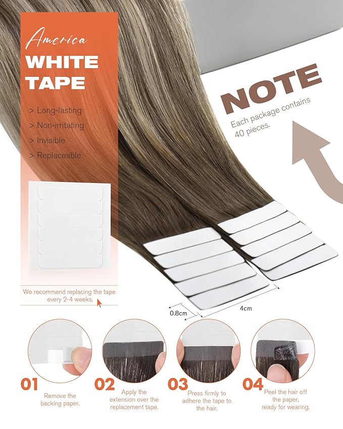 Sunny Hair Tape in Hair Extensions Human Hair,Balayage Brown with Blonde Hair Extensions Tape in 16 Inch Real Human Hair Tape in Extensions 40Pcs 100g