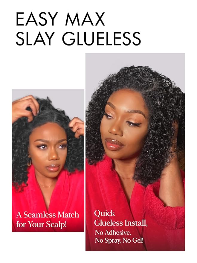 LUVME HAIR 5X5 Deep Curly 12 Inches 100% Human Hair Wigs Curly Deep Wave Glueless Lace Front 12 Inches, Pre Cut Plucked Hd Lace Short Wig Ready To Go Natural Color Straight Bleached Knots Black Wigs