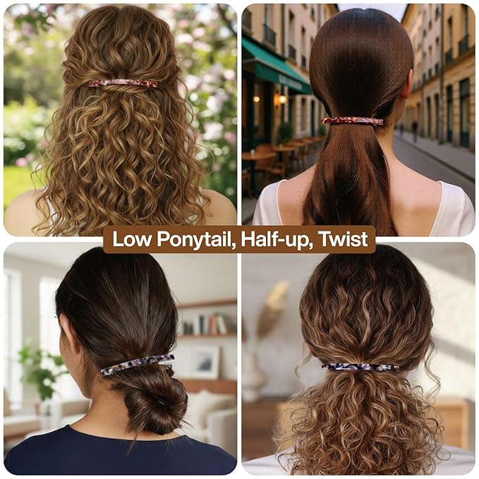 Long French Hair Barrettes 4 Inch Large Hair Clips for Women Thick Hair Automatic Clasp Clamp Pins Resin Nonslip Grip Ponytail Holders, Stylish Hair Accessories 3 Pack (Brown Black Purple)