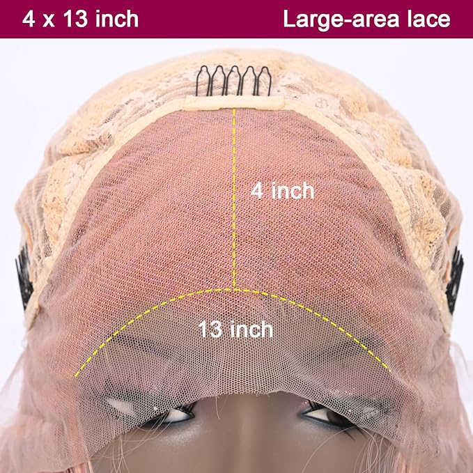 Long Rose Golden Synthetic Lace Front Wig Heat Resistant Body Wave Lace Front Wavy Wigs Free Part Natural Hair Wig for Women 24 Inch Fashion Glueless (24 Inch)