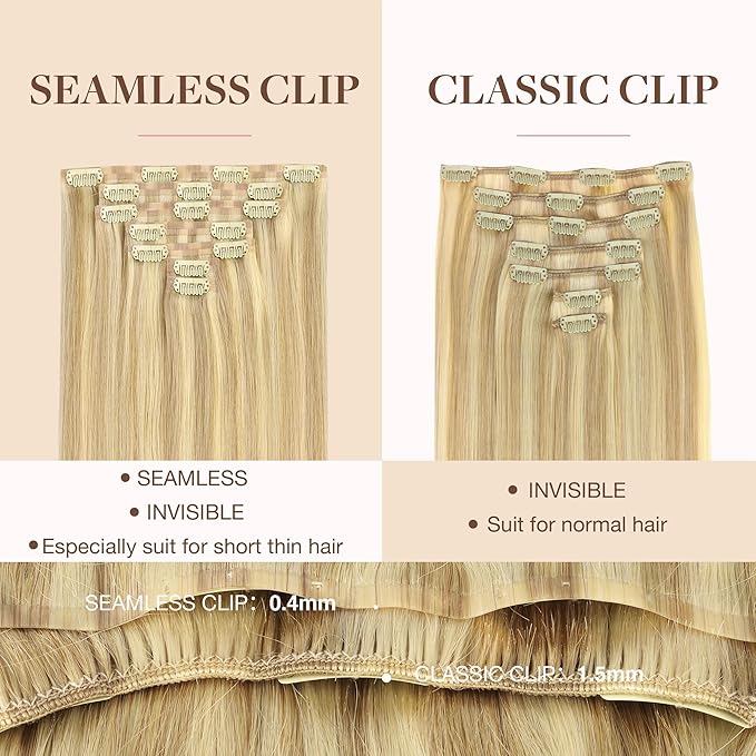 GOO GOO Clip in Hair Extensions Real Human Hair, Remy Human Hair Extensions Clip ins for Women, Natural Human Hair, 14inch 110g 7Pcs, 18D/22F Dirty Blonde Highlights