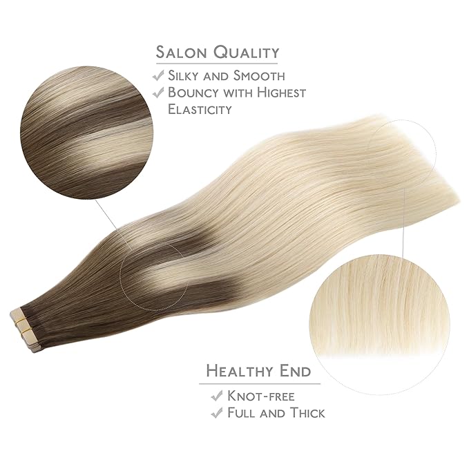 WENNALIFE Tape in Hair Extensions Human Hair, 20pcs 50g 18 inch to Platinum Blonde Remy Hair Extensions Straight Human Hair Tape in Extensions Skin