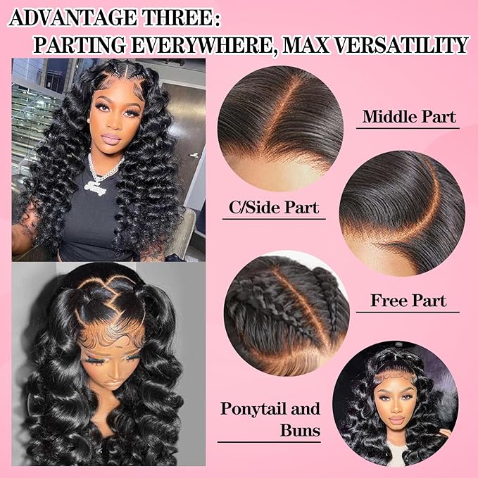 MEIMEI Loose Wave HD Full Lace Front Wigs Human Hair 250% Density 15A Grade 13x4 Loose Deep Wave Wig Real Full Large Lace Space Glueless Lace Frontal Wigs Human Hair Pre Plucked for Women 18 Inch