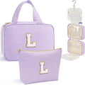 YOOLIFE Kids Toiletry Bag Initial Makeup Bag for Teen Girls - Birthday Gifts for 7 8 9 10 11 12 13 14 15 16 17 18 Year Old Girls, Teen Girl Gifts Trendy Stuff - Letter L, Purple