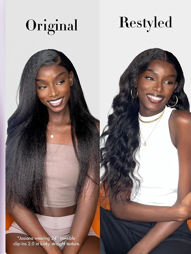 LUVME Invisible Clip in Hair Extensions, Kinky Straight Real Human Hair 14 Inch 2 Pack 220g 14pcs Clip ins Hair Extensions Natural Black for Women