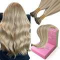 YoungSee I Tip Hair Extensions Human Hair Blonde I Tip Hair Extensions Blonde Highlighted Golden Blond Itip Human Hair Extension Pre Bonded Hair Extension for Women 22 Inch 50g 50s