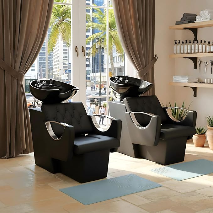 Shampoo Bowl Chair for Salon, Backwash Station Shampoo Sink with Tilting Ceramic Bowl Professional Salon Beauty Spa Barbershop Equipment