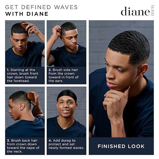 Diane Premium 100% Boar Bristle Military Wave Brush for Men and Barbers – Medium Bristles for Thick Coarse Hair – Use for Detangling, Smoothing, Wave Styles, Soft on Scalp, Restores Shine