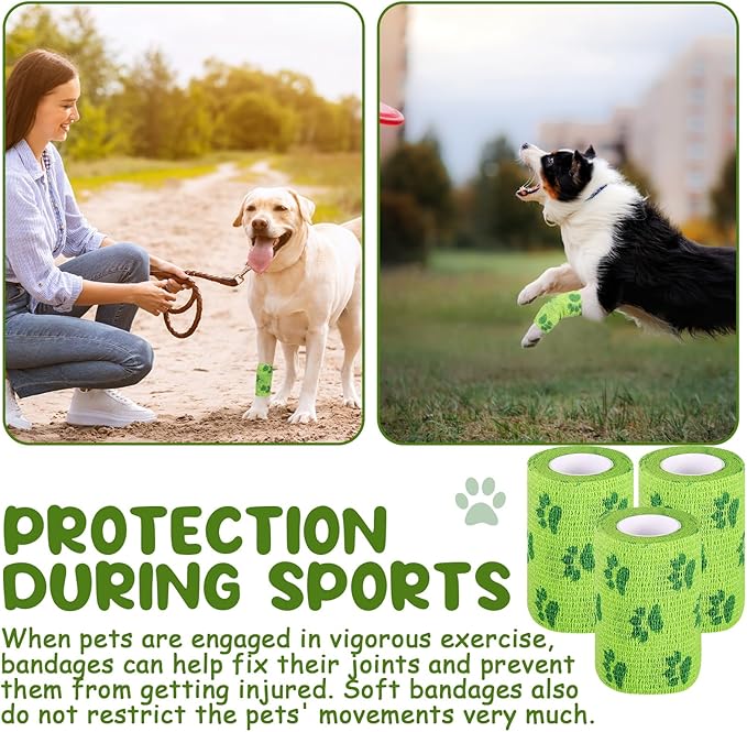 6 Rolls No Chew Bandage for Dogs Bitter Bandage Wrap for Dogs Wound Wrap(Green,3 Inches X 5 yd)