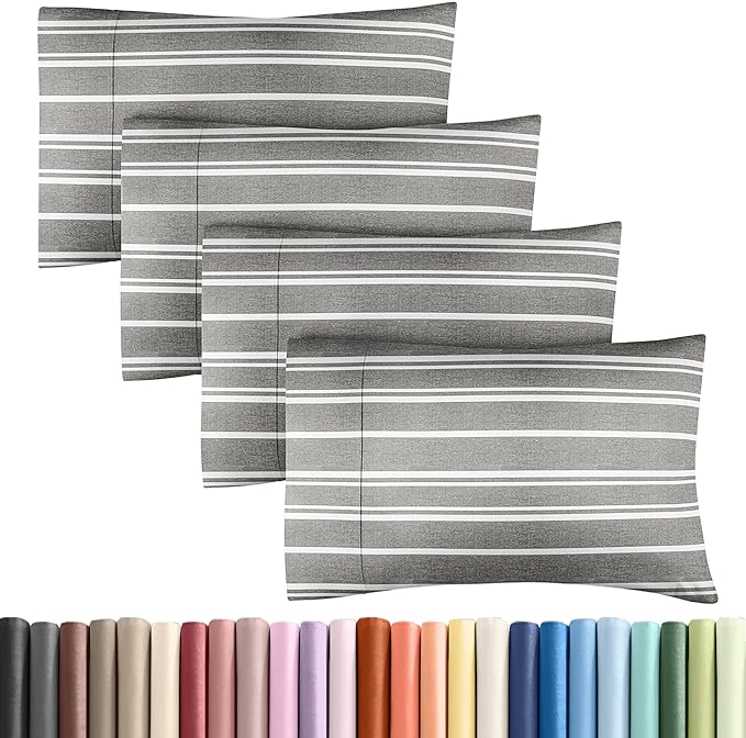 King Pillow Cases Set of 4 - Ultra Soft Hotel Quality Pillowcase Covers - Comfy, Cozy & Wrinkle Free - Shrinkage and Fade Resistant - Machine Washable Pillow Protectors - 4 Piece Set - Grey Stripes 3