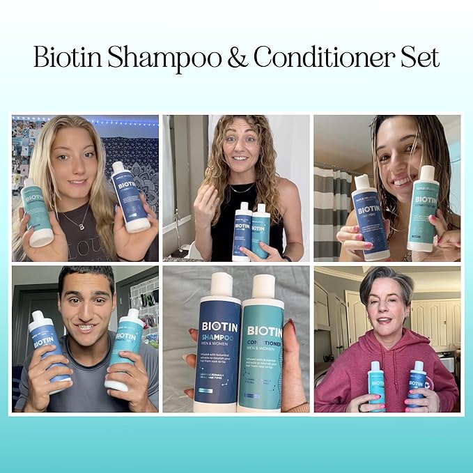 Rosemary Biotin Shampoo and Conditioner Set - Volumizing Shampoo and Conditioner for Thinning Hair for Women & Men with Nourishing B Vitamins - Color Safe Sulfate Paraben & Silicone Free (8 Fl Oz)