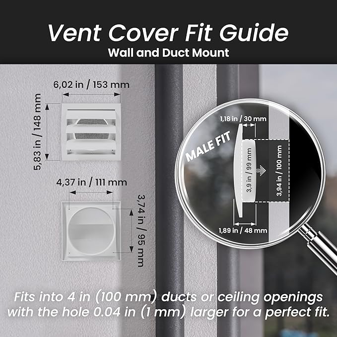 Repa Market 4 Inch Brown Dryer Vent Cover/Duct Cover for Walls or Ducting/ABS Plastic Grille with Flaps and Insect Screen/Exhaust and Dryer Vent Covers for Indoor & Outdoor Use