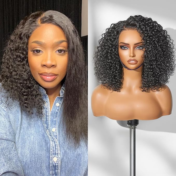 LUVME HAIR Wet and Wavy 5x5 Closure Water Wave Short Curly Bob Glueless Wigs Human Hair Pre Plucked Pre Cut Lace Side Part 100% Human Hair Wig 12 Inches