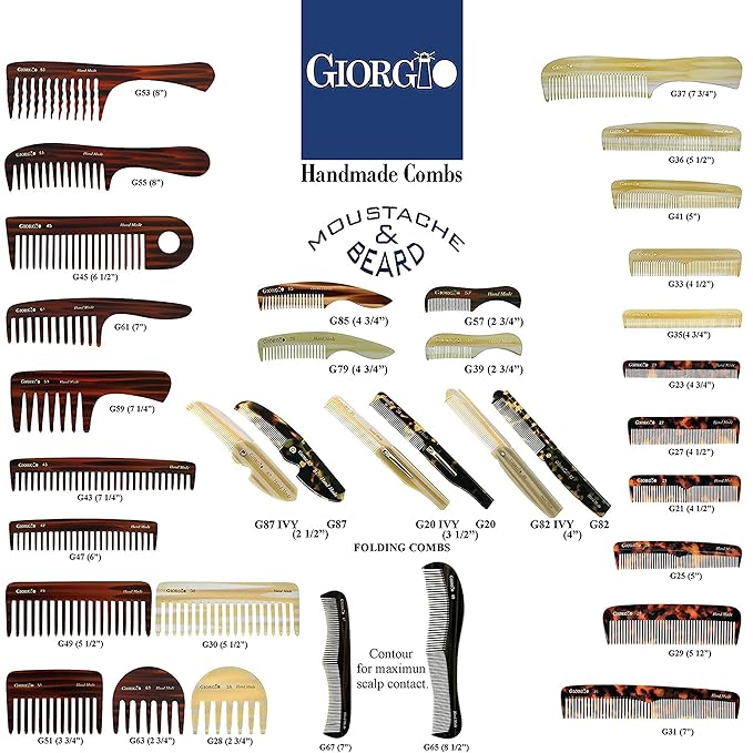 Giorgio G49 White Tokio, Large 5.75 Inch Hair Detangling Comb, Wide Teeth for Thick Curly Wavy Hair. Detangler Comb For Wet and Dry. Handmade of Quality Cellulose, Saw-Cut, Hand Polished