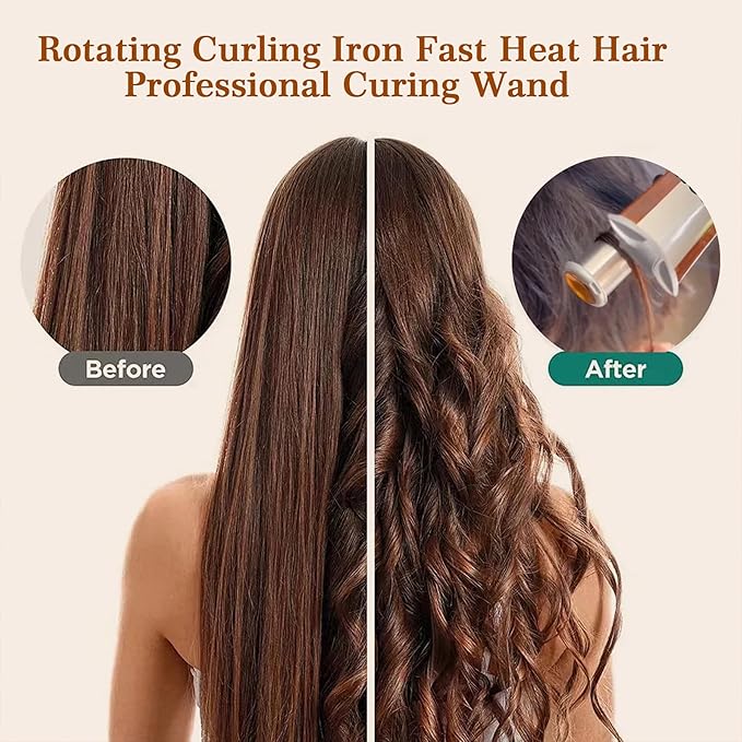 2 in 1 Rotating Curling Iron Fast Heat Hair Straightener and Curler Professional Curing Wand for All Hairstyles for Home Travel Hair Styling Tools Three-Speed Temperature Adjustment