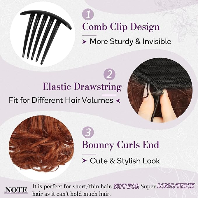 BARSDAR Copper Red Ponytail Extension - 10 Inch Short Wavy Drawstring Ponytail Hair Extensions for Women - Synthetic Comb Clip in Ponytail Hairpieces Fake Pony Tails - Copper Red